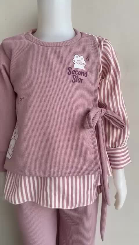 Setelan Anak Perempuan Labubu Talives Motif Salur & Bunga Fashion Baju - Harga Termurah