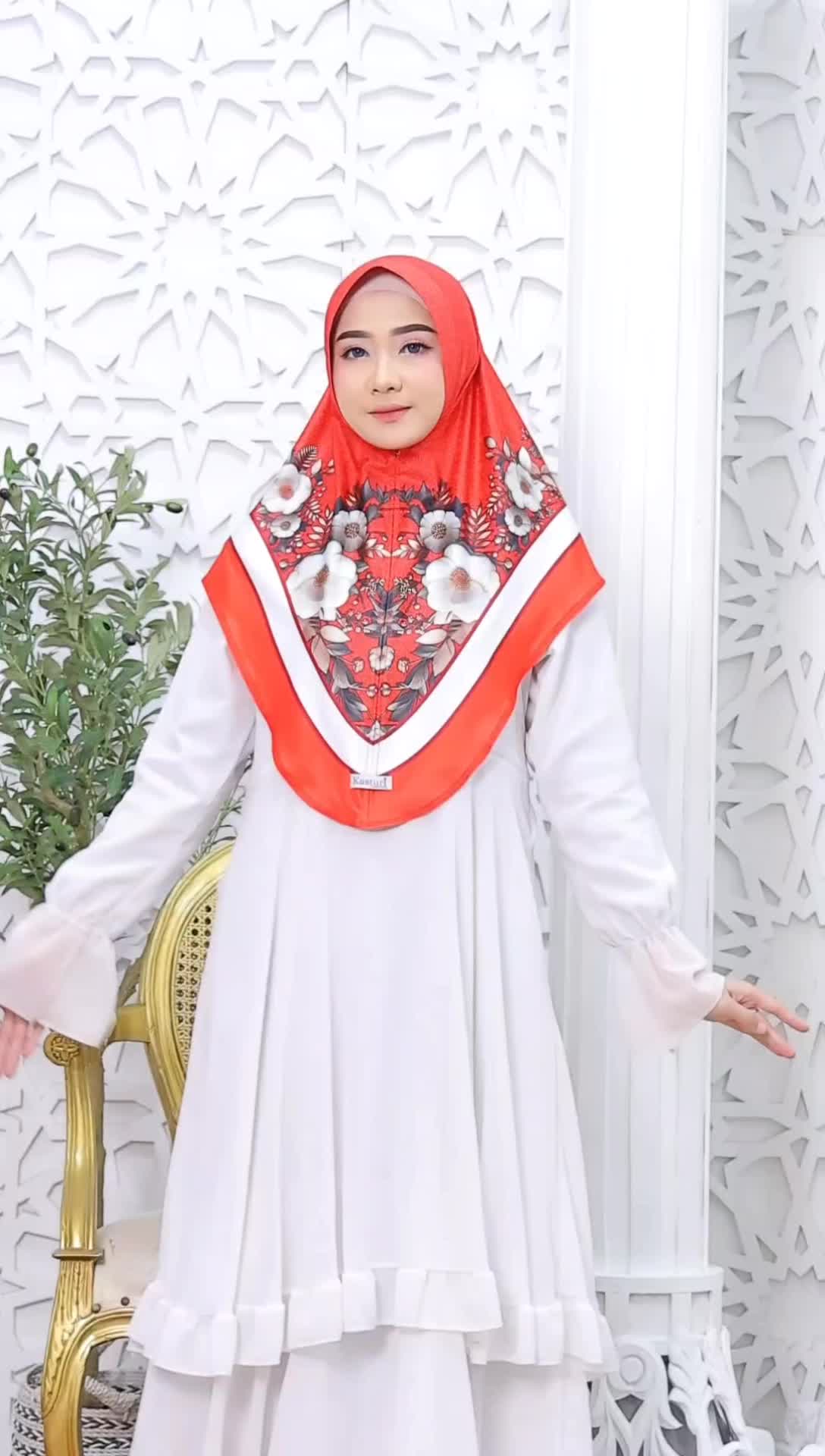 Kasturi hijab Bergo perinting Bunga 3D kemasan eksklusif Instan Kerudung Muslim