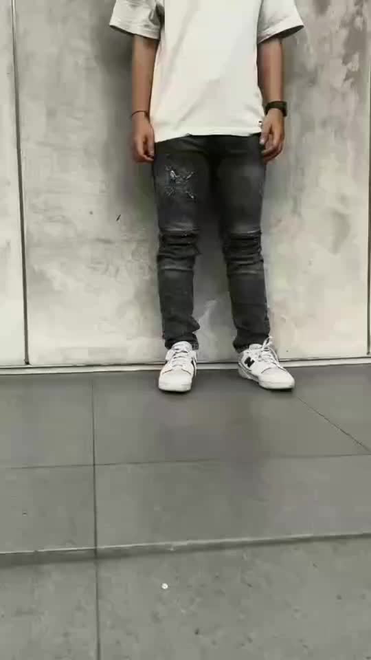 Celana Jeans Pria Panjang Motif Ripped Puring Sobek Exxoo Black Wash Slimfit Stretch Terbaru Kekinian