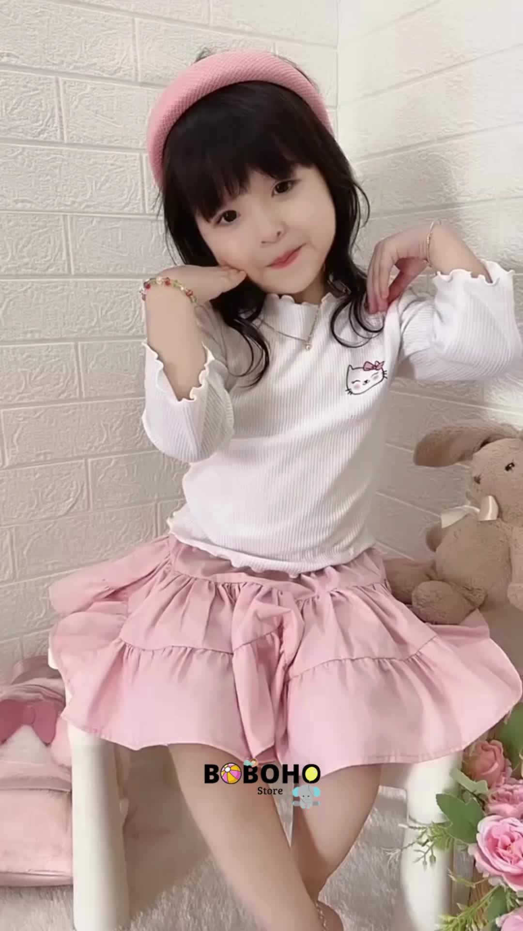 BOBOHO - Atasan Kaos Lengan Panjang Anak Perempuan Lokal / T-Shirt Gaya Casual Lengan Panjang / Kaos Anak Perempuan Fashion
