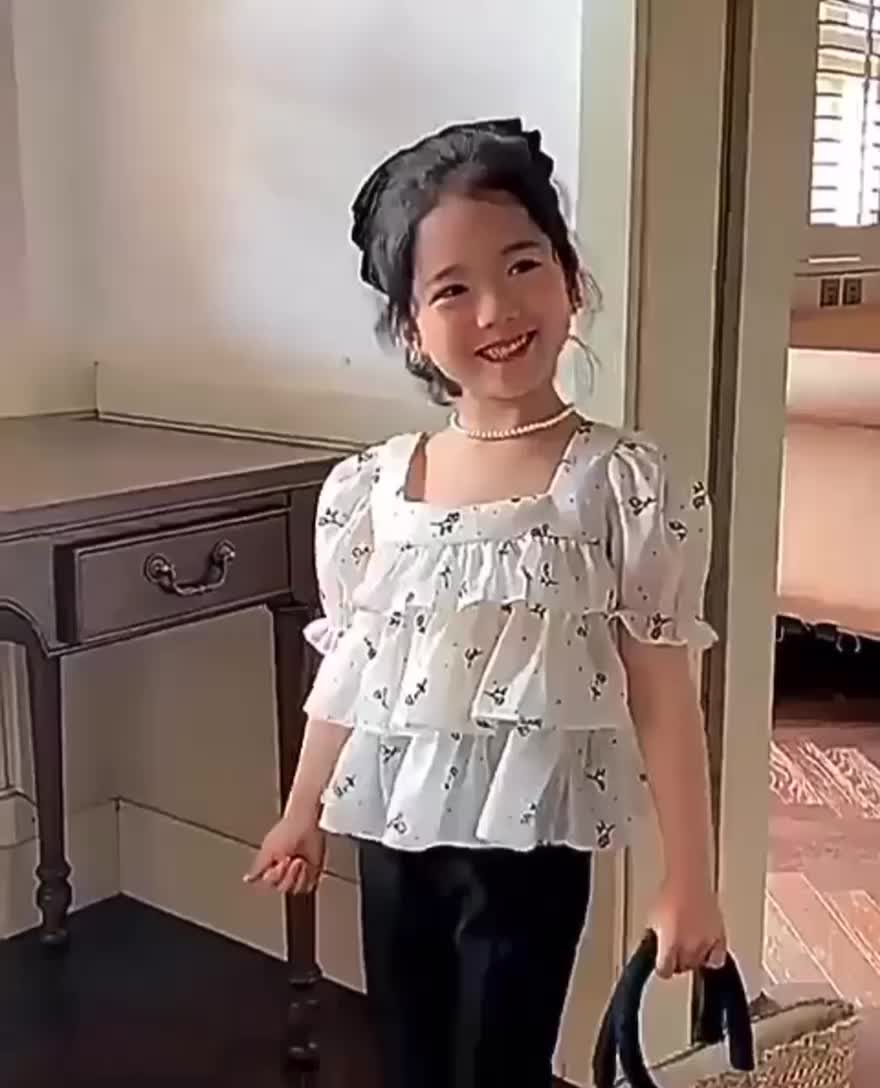 SSP101-Setelan Set Anak Perempuan Blouse Shiffon Layer + Celana Panjang Kulot