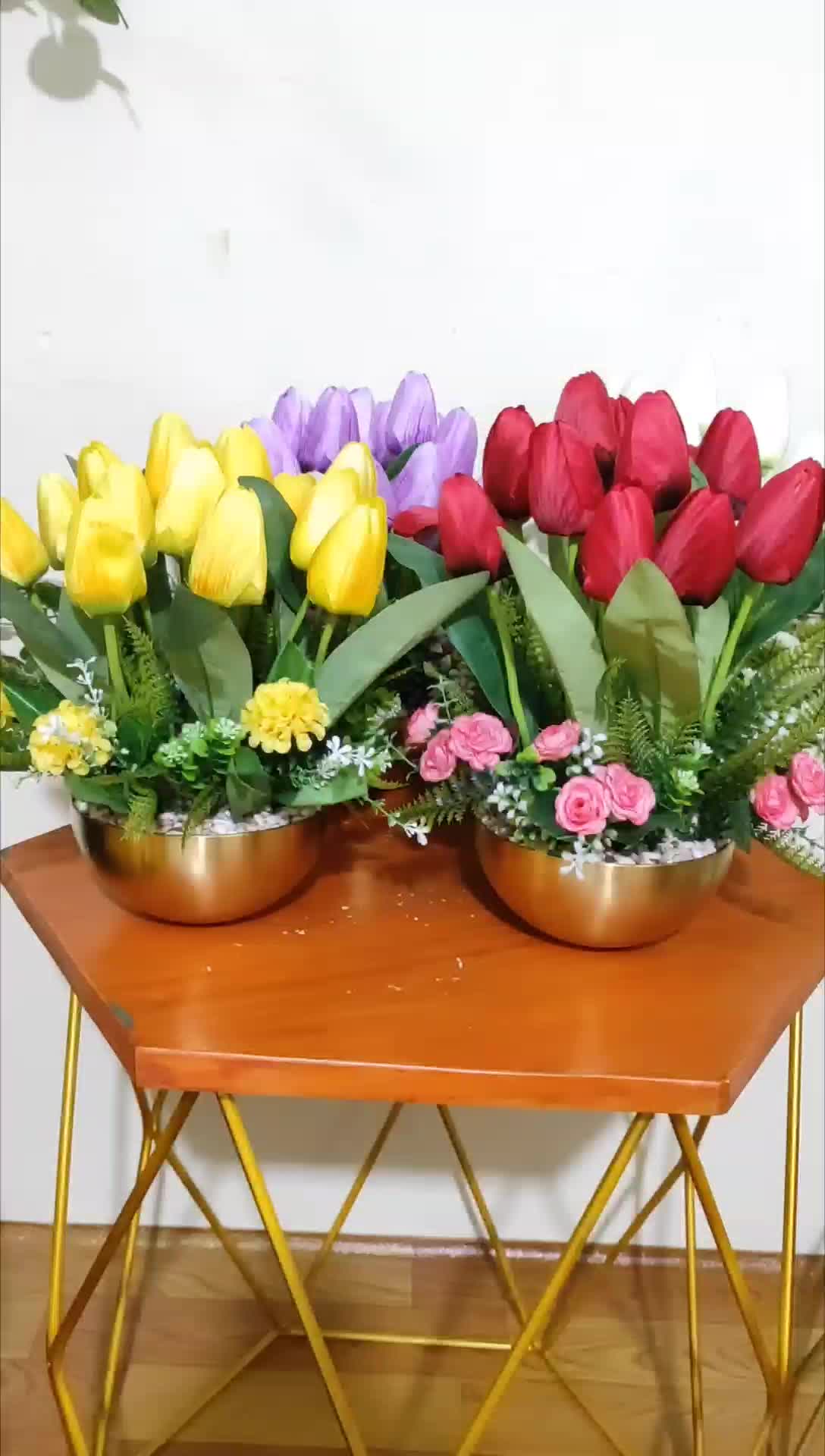 BUNGA TULIP SET POT ARTIFICIAL DEKORASI Plastik Gold