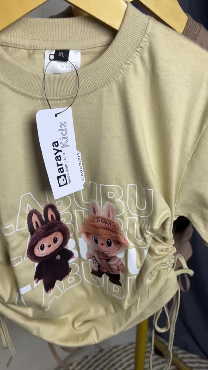 [BarayaKidz] Baju Kaos Anak Perempuan Serut Model Labubu TWO Anak Tali Crop Katun Usia 1-10 Tahun - 100% Cotton Combed 30s - baju labubu