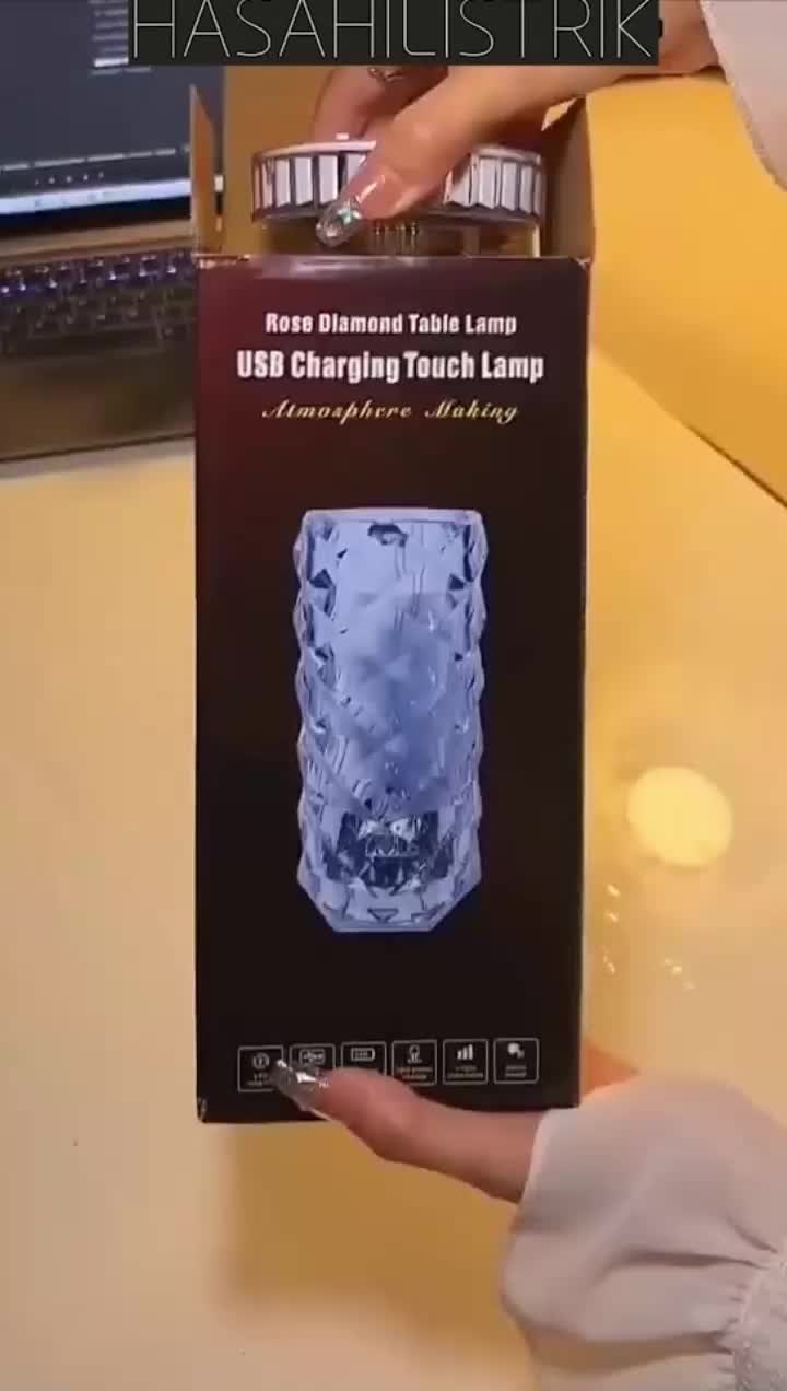 Lampu Meja Crystal Diamond Rose Light Table Lamp 16 Warna RGB Touch Sensor & Remote Control Lampu Hias Meja Kamar Tidur Import Blue Baterai