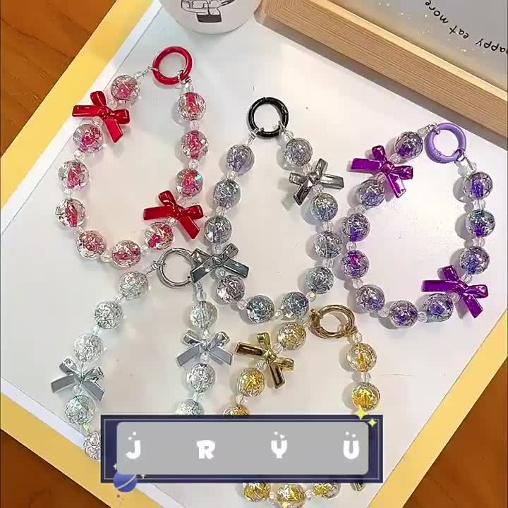 JRYU Gantungan HP Korea Motif CRYSTAL RIBBON gantungan gelang kristal / gantungan tas