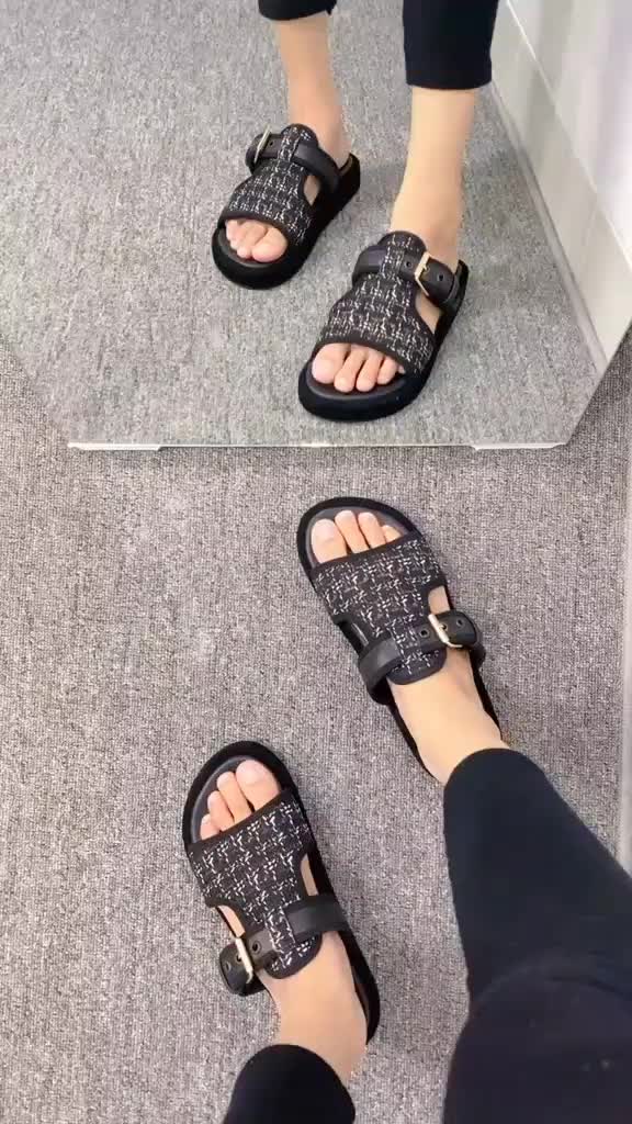 Sandal Platfrom Wanita Tali Gesper Motif Rajut antiselip stylish