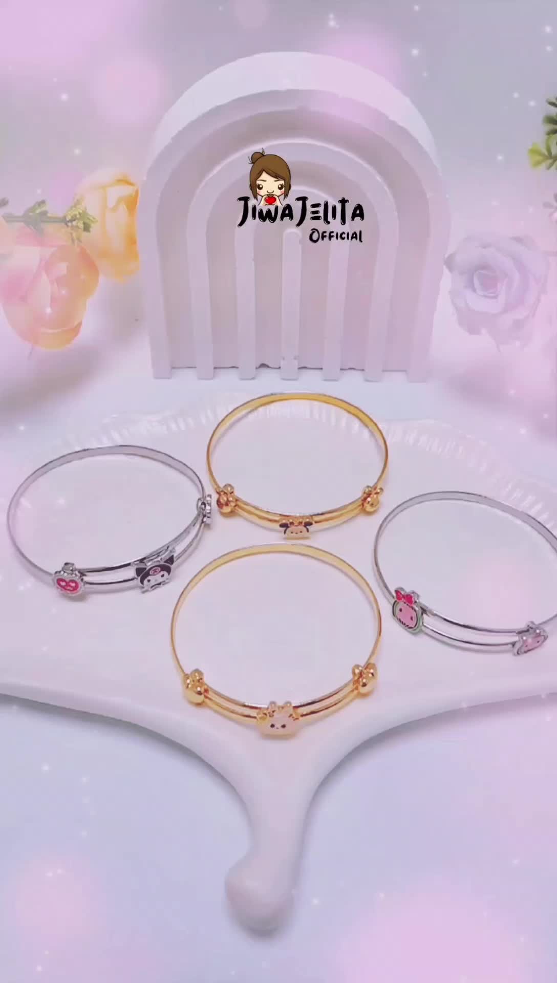 [Jiwa Jelita] Bisa COD. Bangle Karakter Anak Perempuan, gelang bangle Anak Perempuan, Gold Silver bangle Kids Bracelets Perhiasan Anak.