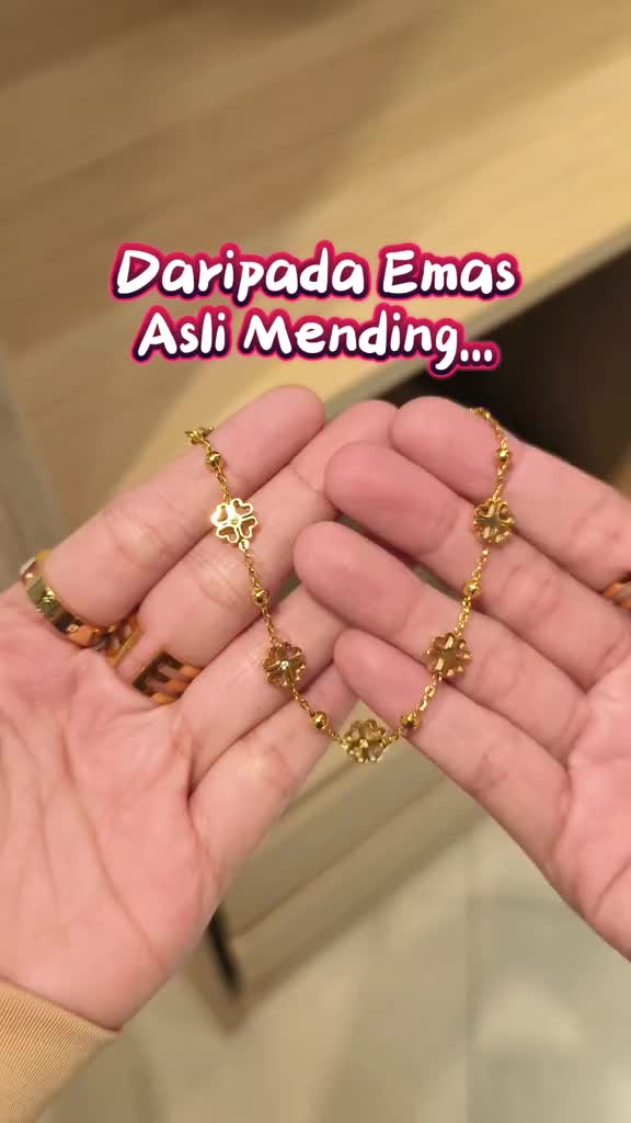 THIQLA - Gelang Bunga Clover ZAHRA - Gelang Serut Wanita Mirip Gelang Emas Model 2025 - Gelang Clover Daun Mirip Gelang Titanium Wanita Anti Karat