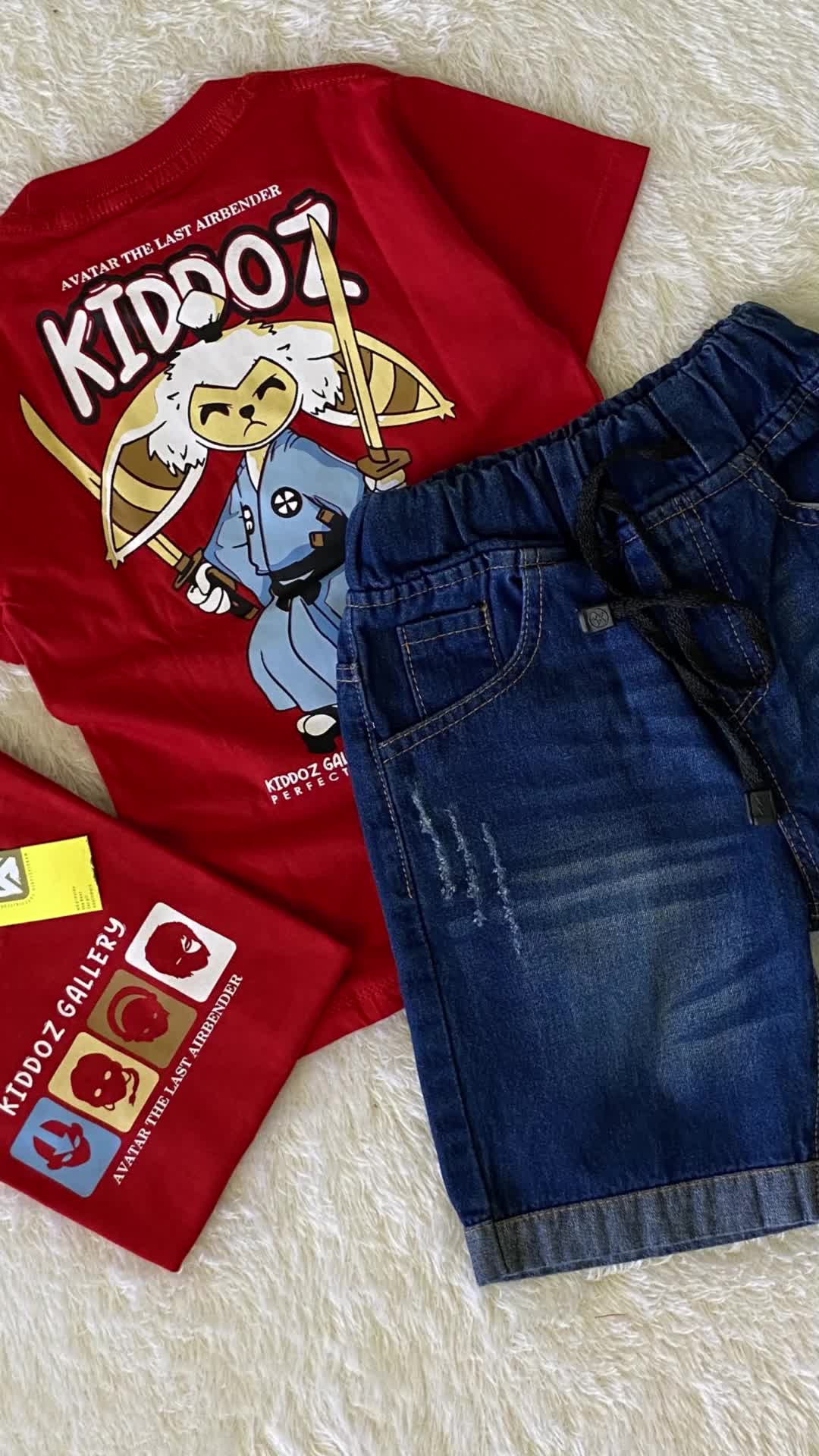 Kiddoz Gallery-Setelan Jeans Pendek Anak Dan Kaos Anime Avtar 4-12 Tahun Baju Celana  Fashion Pakaian Motif Motif