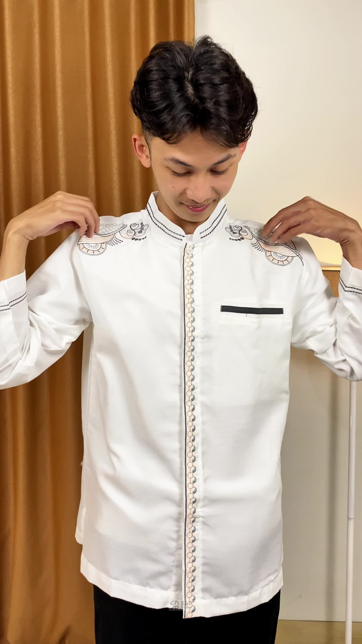 S&D ProjeS&D Project Baju Muslim Koko Pria Dewasa Kain Polikatun Motif Bordir Timbul Lengan Panjang Nyaman M L XL XXL 3XL 4XL - 01 Putih Tulang
