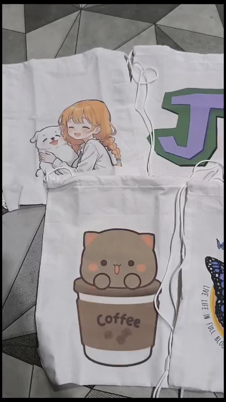 Tas Serut Dino - Stringbag Lucu Drawstring bag Olahraga Sekolah Travel Wanita Kanvas