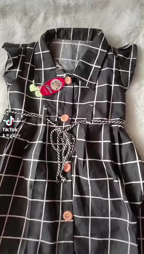 Dress anak 1 2 tahun cewek perempuan gaun kancing motif HK Tsum"/random Bayi Kucing Katun Lengan