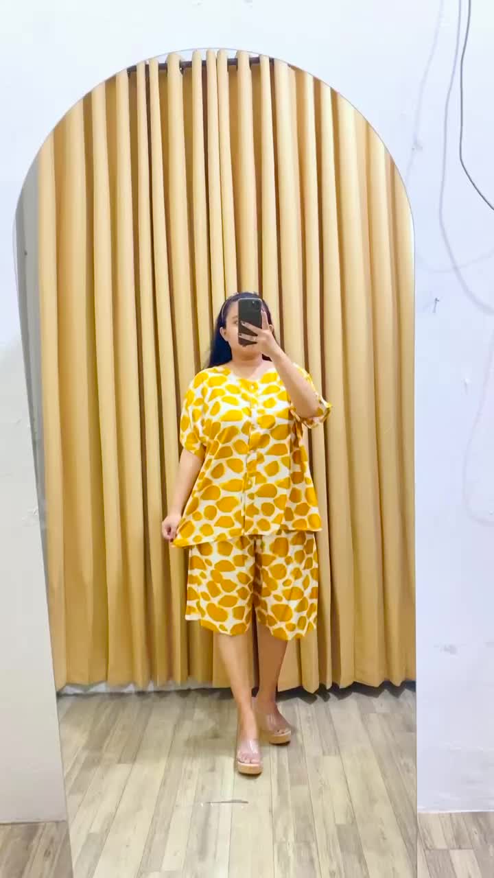 Piyama selutut jumbo LD130 motif bahan rayon premium lengan pendek baju kancing nyaman | Baju tidur setelan wanita selutut bigsize celana pendek