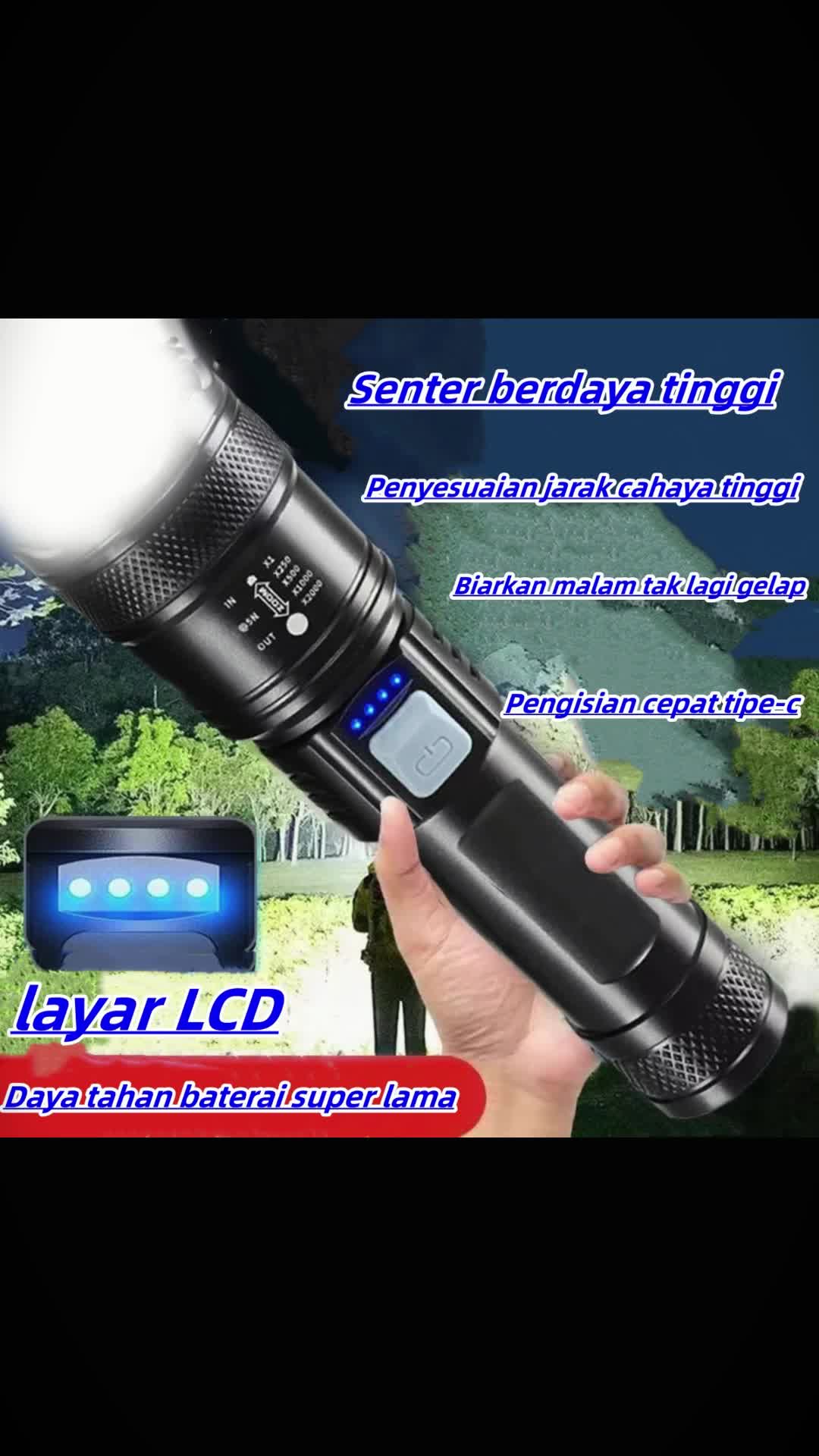 Senter cahaya kuat berteknologi tinggi yang baru dapat diisi daya oleh ponsel, sangat nyaman digunakan sebagai senter