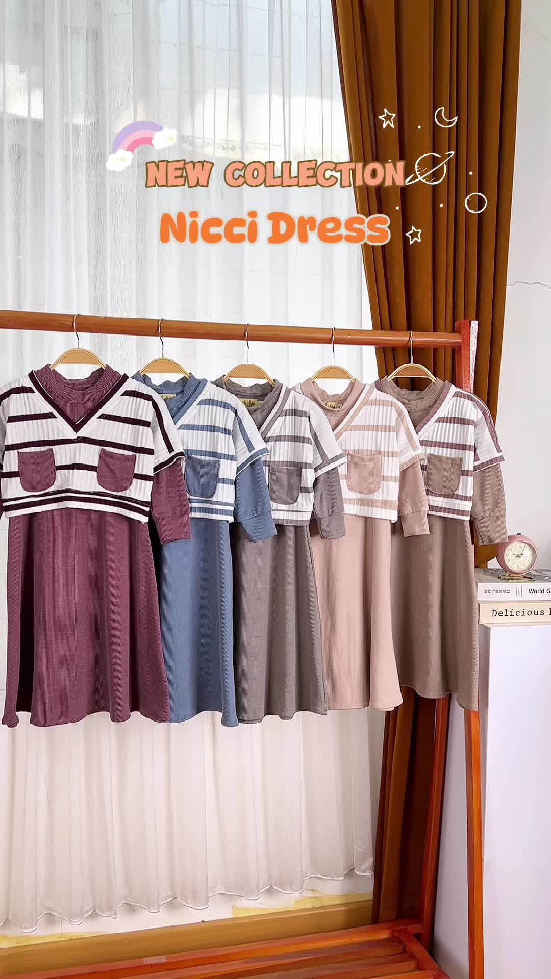Shahia Servantina - Nicci 2 in 1 Dress Knit Gamis Anak Perempuan Baju Muslim Nyaman Panjang Outer Setelan Syari