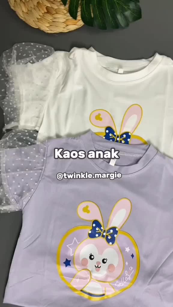 Twinkle Margie Baju Kaos Atasan Anak Perempuan Kelinci Lengan Balon Tutu Fashion