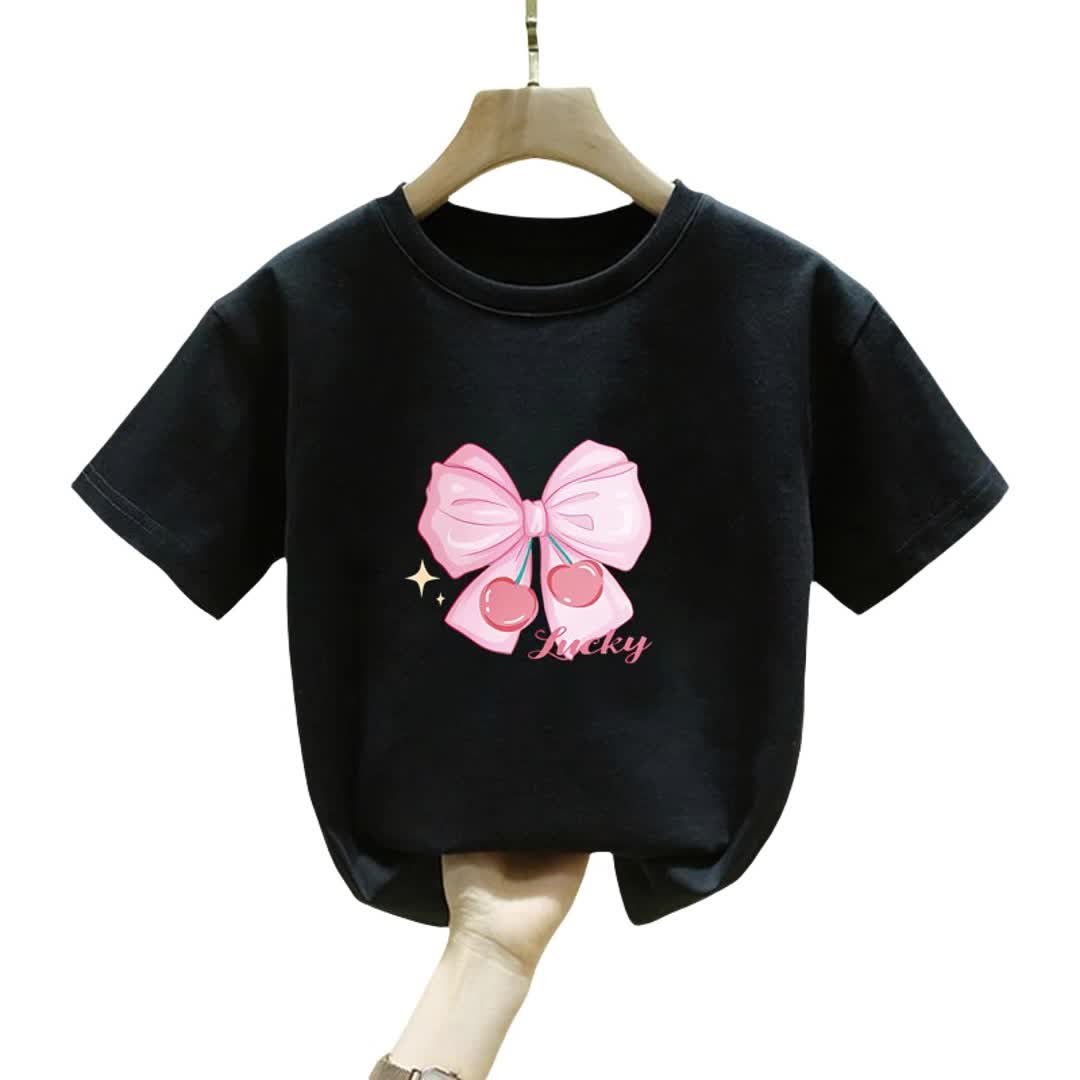 Kaos Anak-Anak manis kartun tersenyum Anak laki-laki gadis Lengan pendek hitam dan putih Fashion T-SHIRT