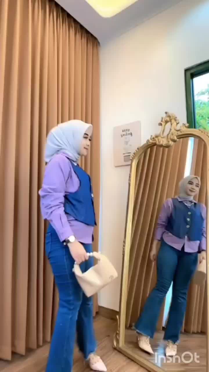 Kemeja Crop top Stevani katun rompi denim korean style fashion Busui Kombinasi Jeans Panjang Tangan Formal