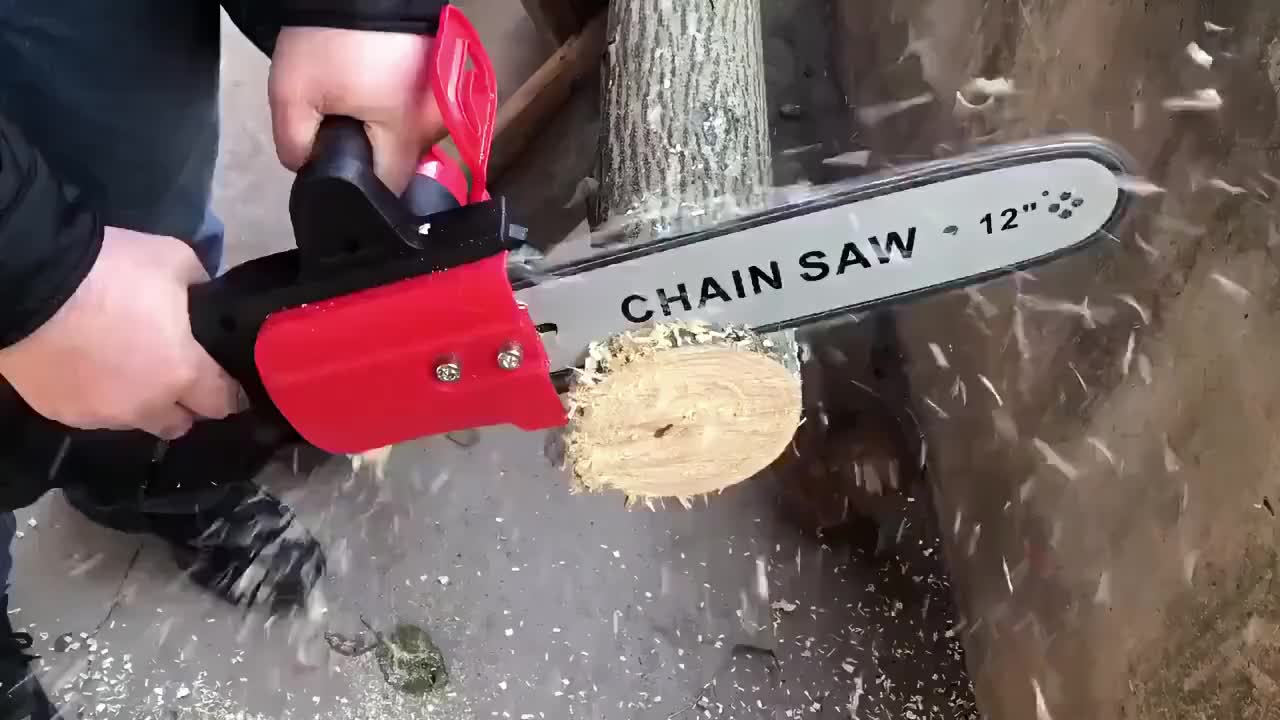 REAIM Cordless Gergaji 12 Inch Portable / Chain Saw Mesin Potong Kayu dengan Baterai Lithium 20V & Kecepatan 6000 RPM / Gergaji Listrik Tangan untuk Pemangkasan Pohon, Taman & Perkebunan + Sistem Keamanan Ganda dan Desain Ringan