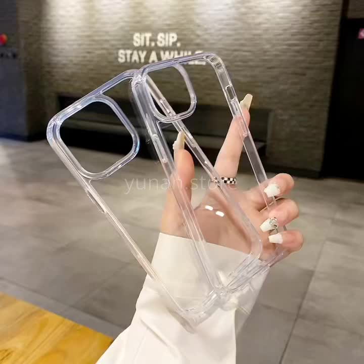 Acrylic Clear Case iPh*ne X XR XS 11 12 13 14 15 16 PRO MAX 7 8 PLUS Hard Casing iP Hybrid  BENING Transparan Silikon