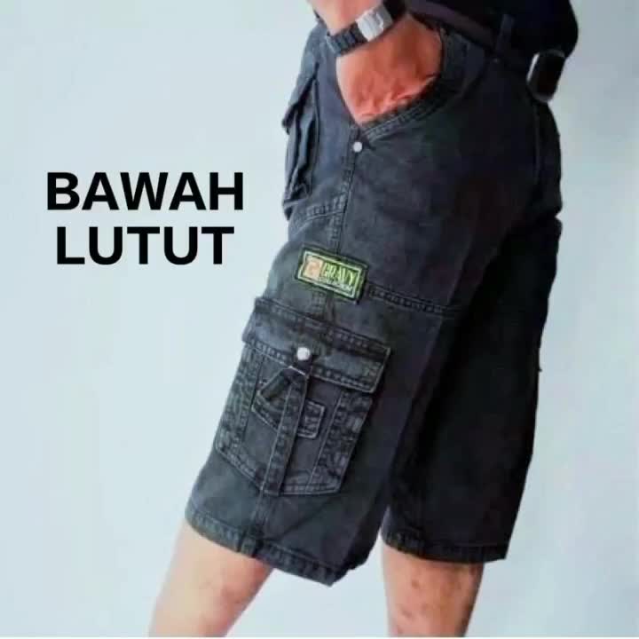 Celana Cargo Pendek Pria Semi Jeans Bawah Lutut Kain Kanvas Twill Army Shorts