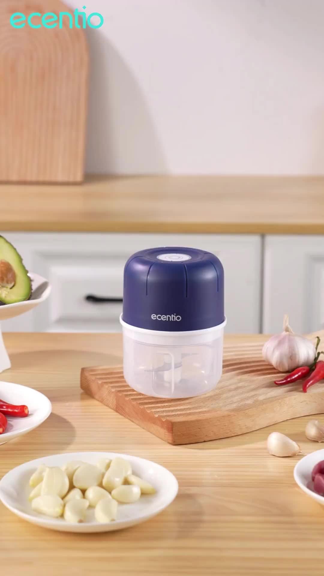 【6 pisau exclusive 】【jucijuing1】【Garansi 1  tahun】ecentio Mini Chopper Blender 6 pisau 250ml Portable Penggiling Bumbu Dapur Portable Penumbuk bawang biru gelap