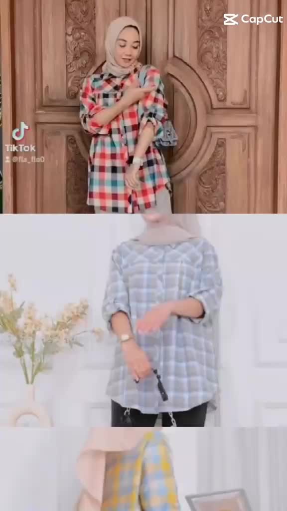 Al dharren tunik jumbo blouse kemeja kotak kotak blus office wanita Baju Atasan Katun Panjang Garis Motif