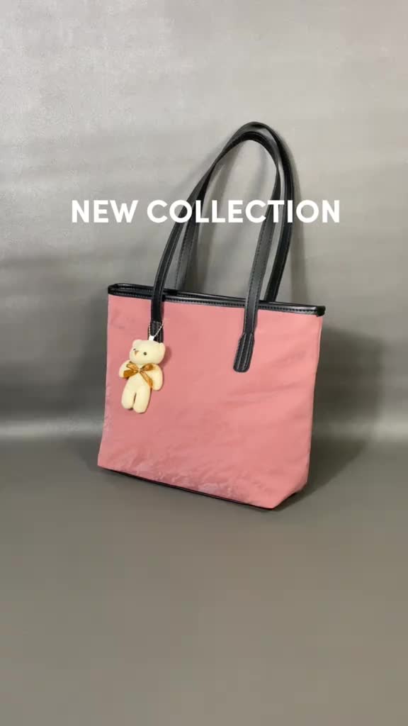 Tas Bahu Wanita Melysa Aesthetic Tote Resleting Model Kode M 603 dengan Gantungan Boneka Gratis (Acak) Totebag Pink