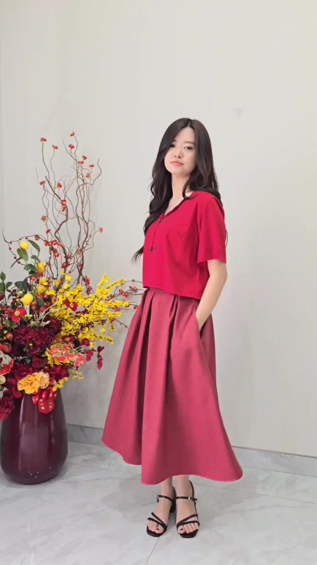 Huang Top Atasan Tangan Pendek Wanita CNY Imlek Orecca