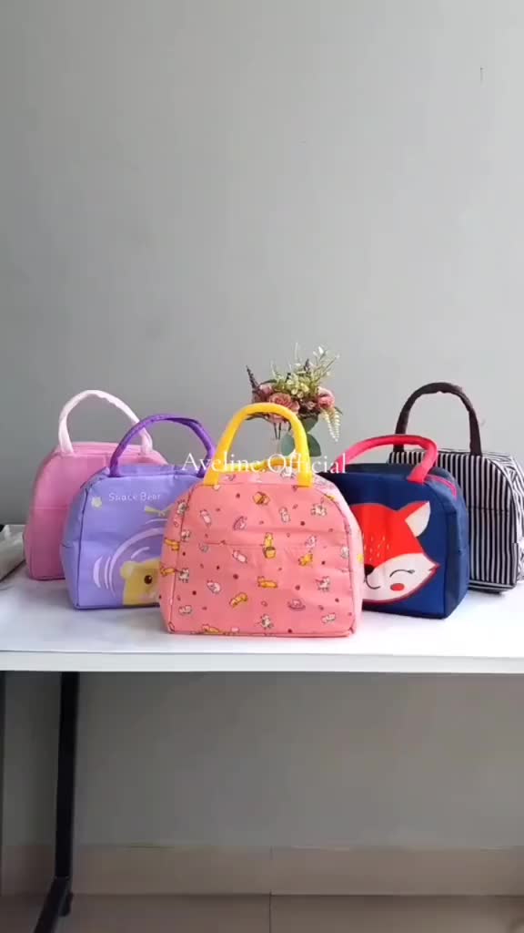 AVELINE Tas Bekal Anak Lunch Bag Cooler Makanan Lunch box Tempat Penyimpanan Polos Karakter