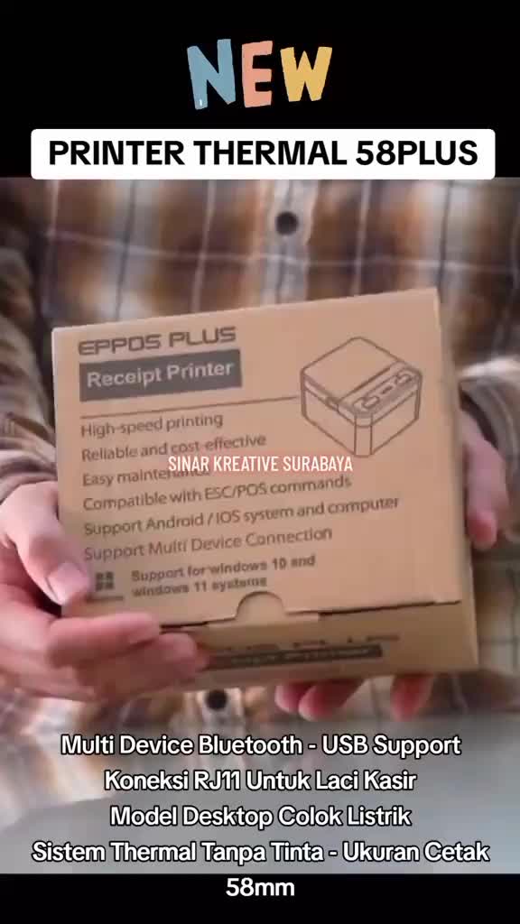 PRINTER THERMAL 58MM POS58L MULTI DEVICE KONEKSI BLUETOOTH USB SUPPORT RJ11 Free Paper 1 Roll Struk