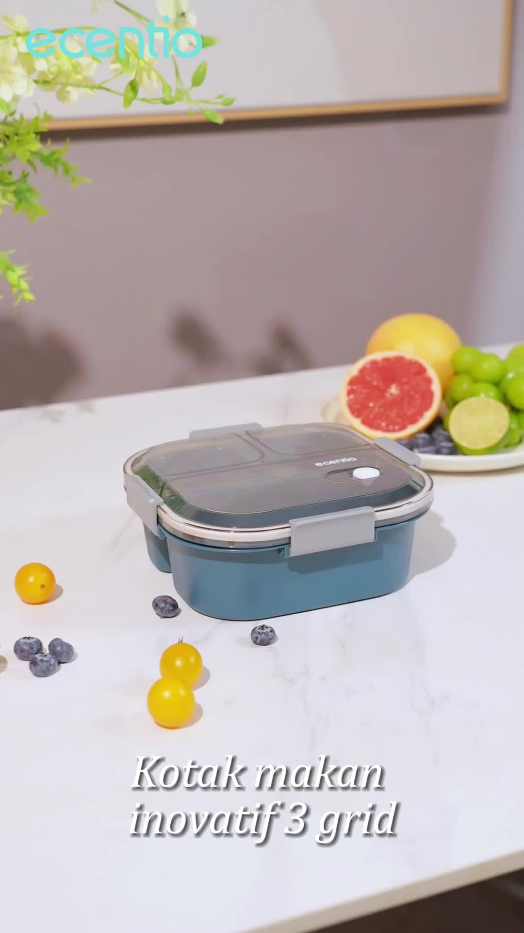 ecentio Lunch Box 3 Sekat Anti Tumpah Kotak Makan 1100ml BPA Free