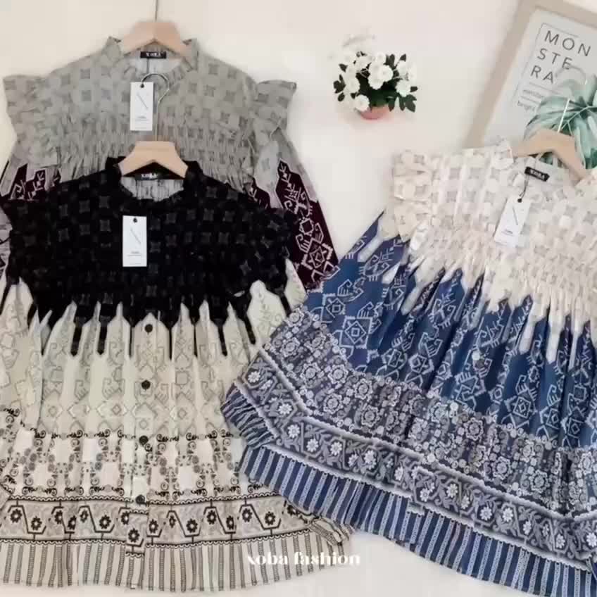 Xoba 2941 LD 110 DAN 114 CM Atasan Wanita Blus Cey Katun Unagi Motif Songket 315N baju panjang Linen Cewek Casual
