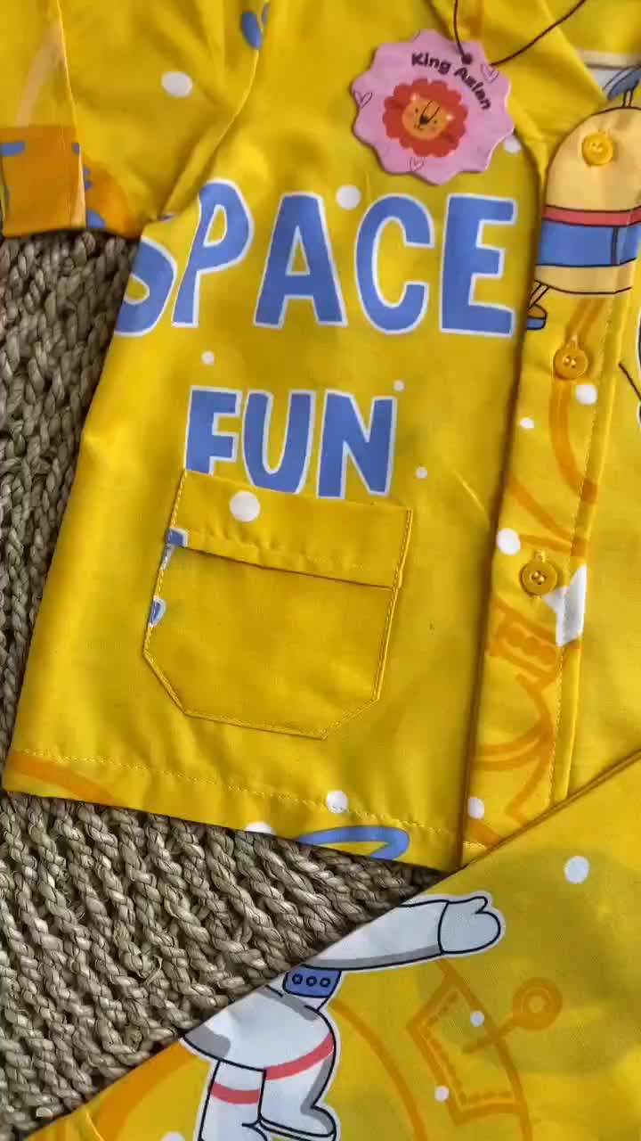King Azlan Piyama Anak Laki Laki Motif Space Fun Yellow Mat Katun