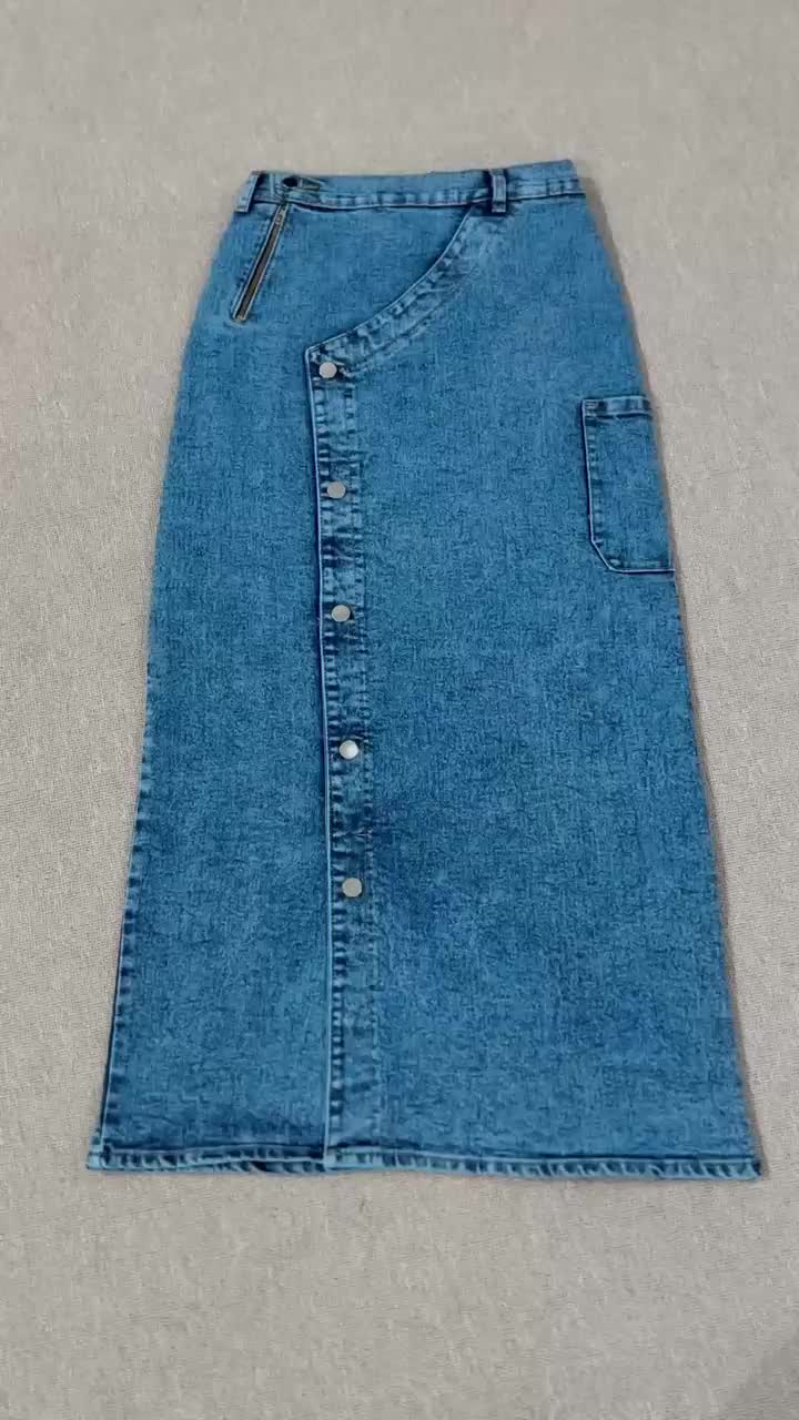 [ ina jeans ] Leta Button Skirt - Rok Jeans Panjang Wanita Stretch Pinggang Karet Bahan Denim Premium Semi A Line Hijab Friendly size 27-38