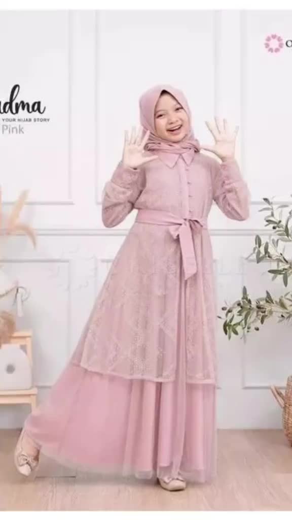Gamis Muslim Anak Perempuan Usia 6 7 8 9 10 11 12 13 Tahun Padma Syari Kids Bahan cringkel Brukat