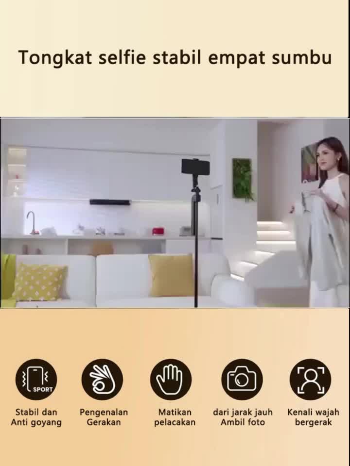 Tech Pelacakan Wajah Otomatis Tripod Selfie Stick 1.8m Gimbal Handphone Stabilizer 360° Stand 4-leg Tongsis dengan LED LAMPU Ganda Auto Face Tracking Tripod Remot