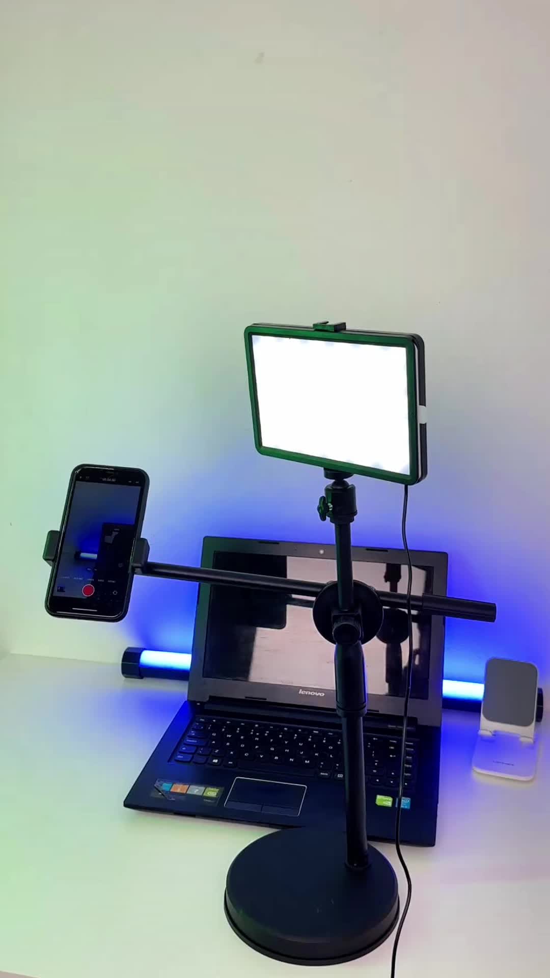DL Overhead Phone Stand + Led Lampu Stand Holder Phone Holder Bracket 360° Lampu Fotografi Logam Penyangga Logam Penyangga Tripod Aluminium selfie light