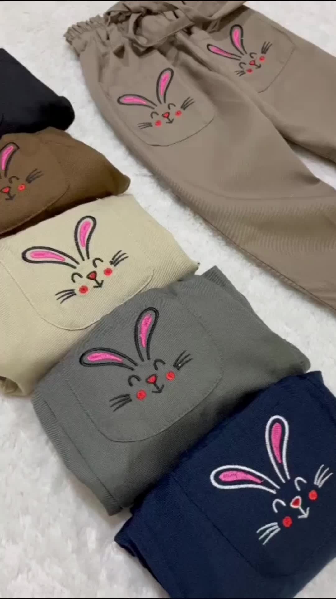 Celana Cutbray Anak Perempuan Usia 5-14 tahun Model Kantong Bordir Rabbit - YIFOO FASHION
