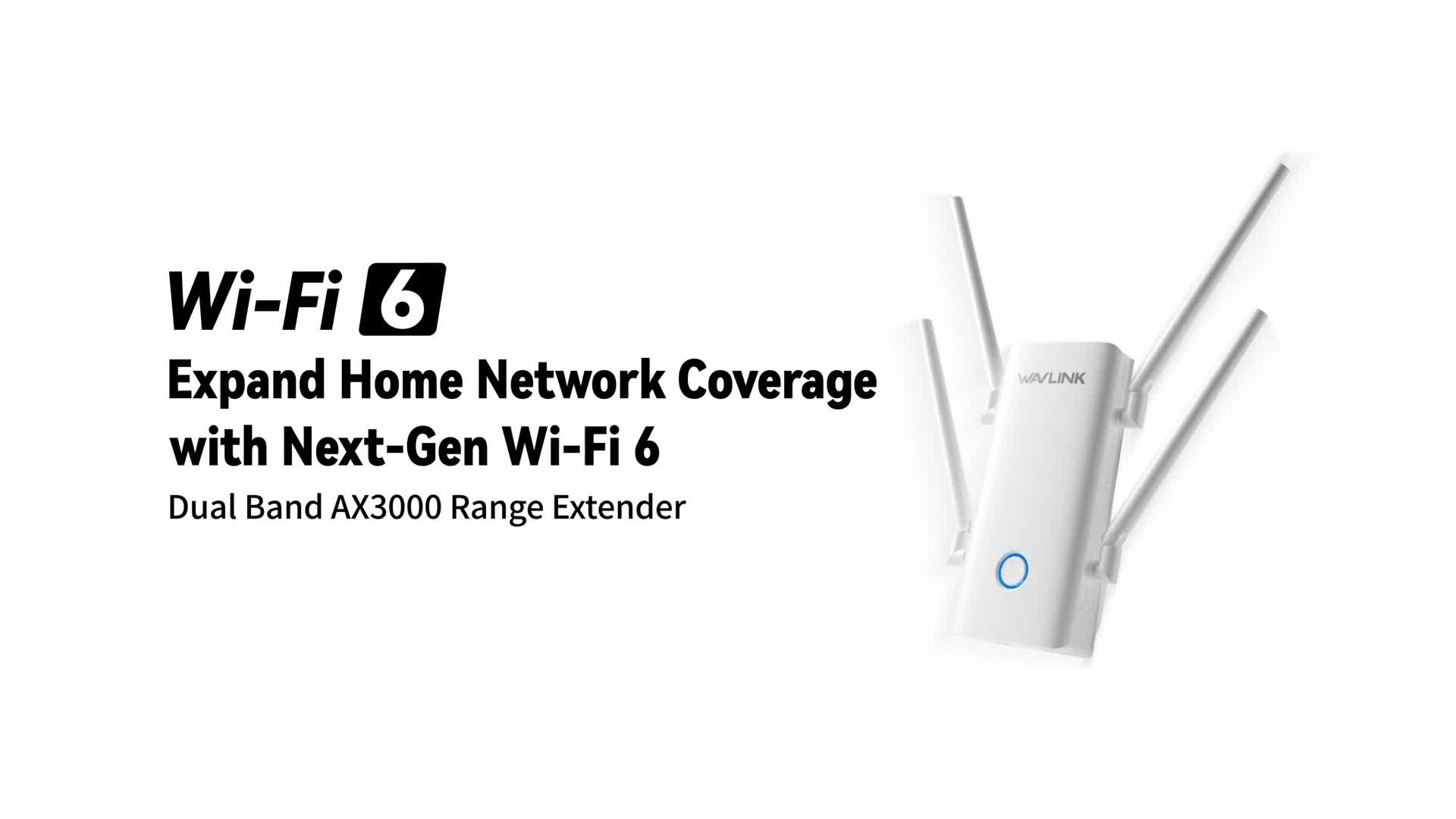 WAVLINK AX3000 Repeater WiFi 6 Dual Band 2.4G 573Mbps & 5G 2402Mbps, Antena 4x5dBi, OFDMA, Cakupan 2000 kaki persegi, 256 Perangkat, WPS, CAMPURAN WPA3