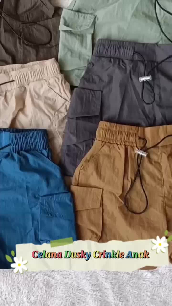 BhutzetStore Celana Pendek Anak 1-10 Tahun Bahan Dusky Crinkle Celpen Harian Anak Laki-Laki Perempuan Fashion Kantong Aktif Karet Pinggang Serut Katun Cewek