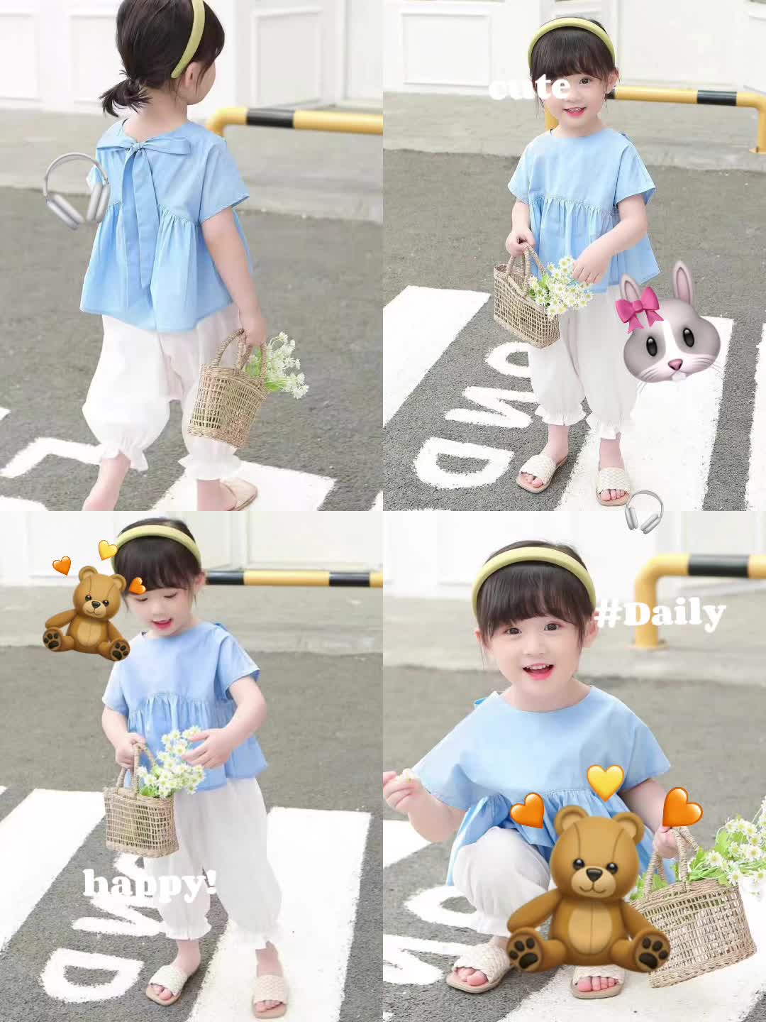 OOTD Anak Perempuan Setelan Anak Perempuan Lengan Pendek+ Celana Panjang Baju Katun Jepang - Fashion Kids Setelan Anak Perempuan OOTD Anak Perempuan