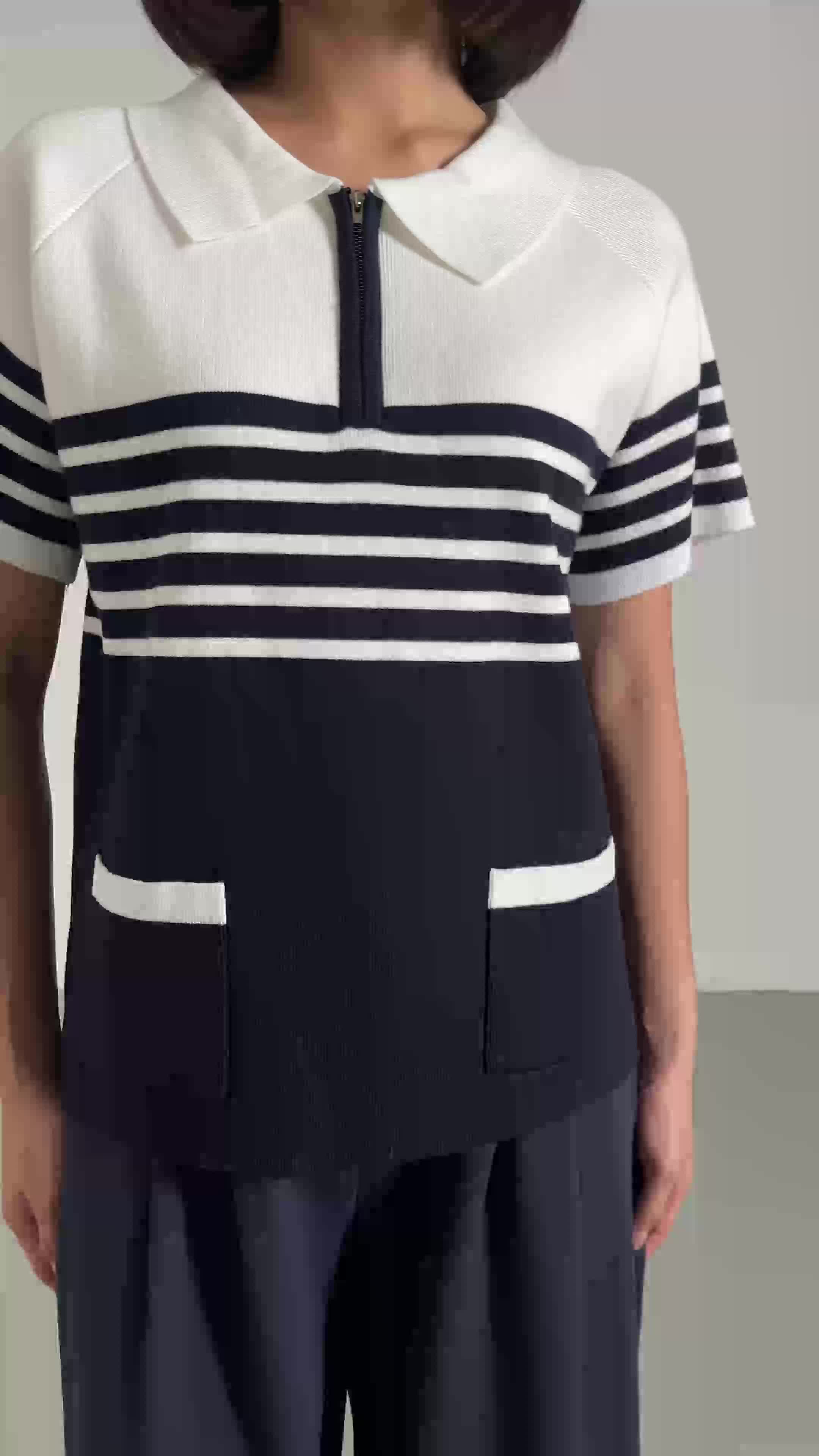 This Is April Atasan Blouse Knit Shirt Wanita Lengan Pendek Malia Rajut Top Navy dan Brown (RESTOCK)