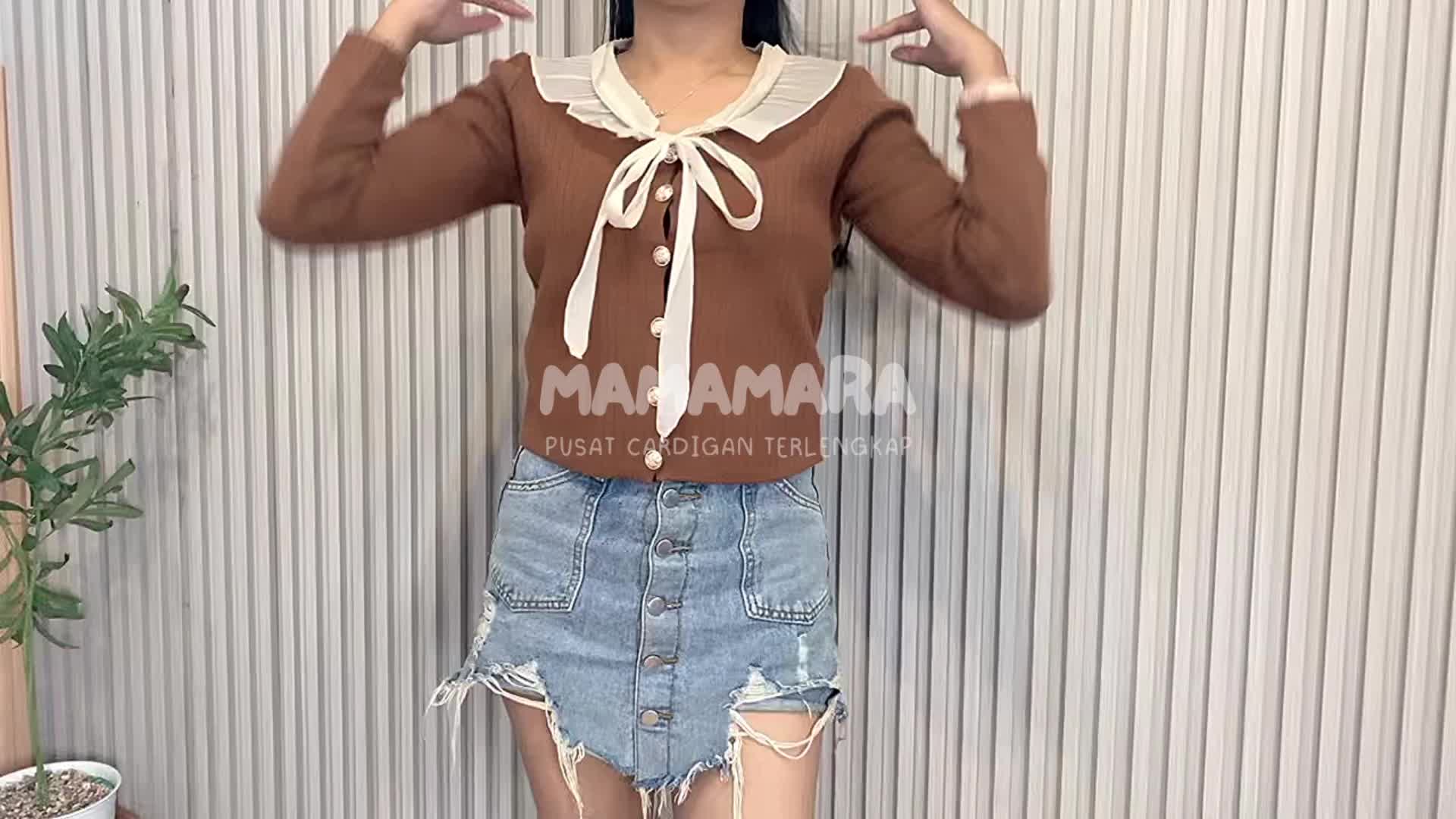 MAMAMARA - Atasan Rajut Wanita Premium Leher Renda Pita Round Neck Simple Cardigan Panjang Knitwear Lembut Outer Baju Kardigan