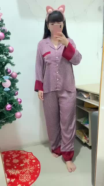 ￼{BEST SELLER} WENGGO - EIRIN SET ( LITTLE MAROON ) Piyama Wanita Rayon Premium Celana Panjang & Pendek , Baju Tidur Lengan Pendek wanita kekinian