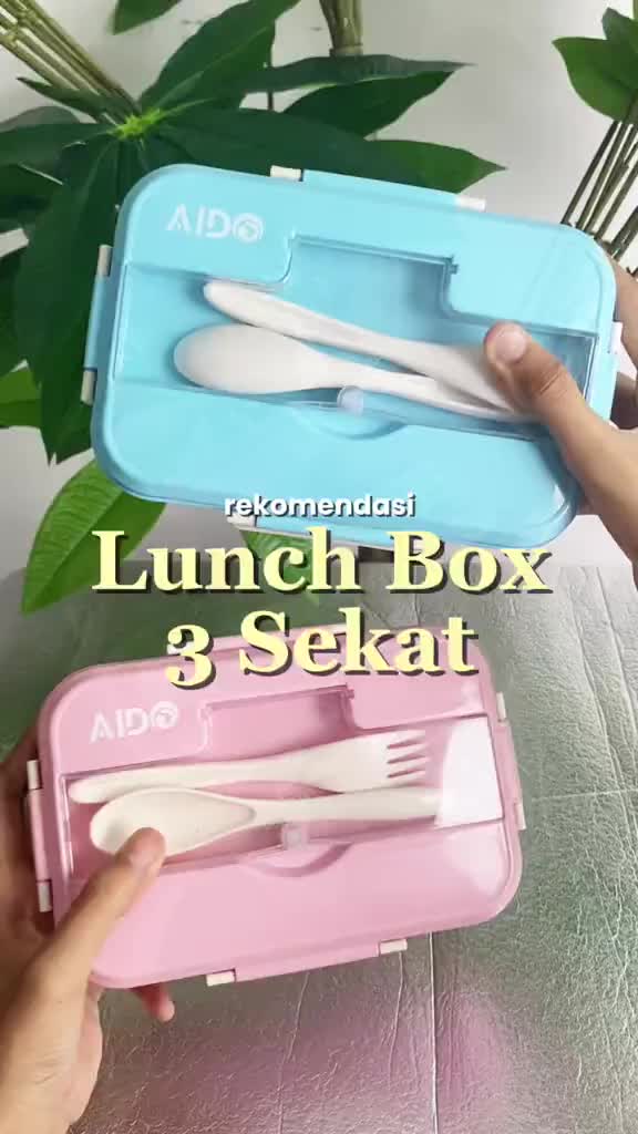 Lunch Box 3 sekat free sendok garpu Lunch Box Jerami Kotak Set Peralatan Makan NO BOX