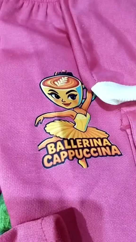 Cappuccina Setelan Anak Perempuan Tung Tung Sahur & Ballerina Usia 3-12 Tahun Bahan Katun Fleece Tebal Nyaman Fashionable