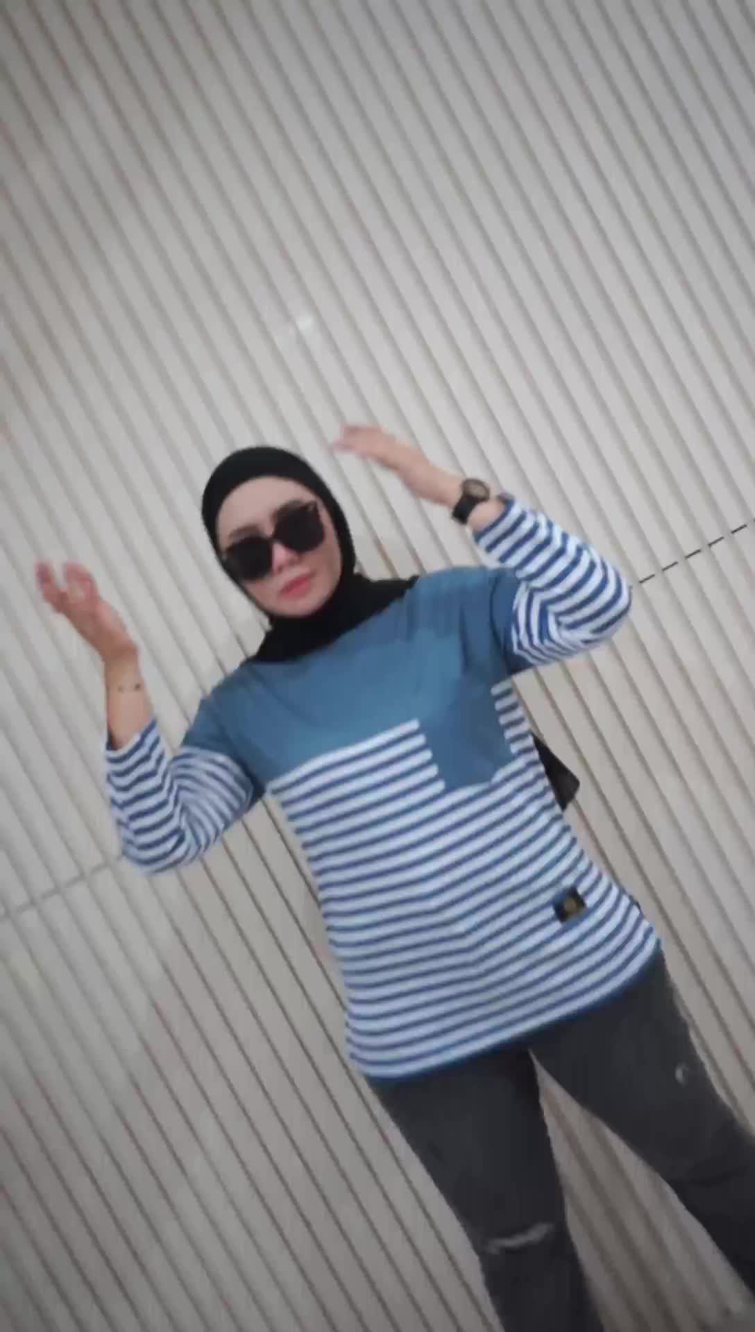 ilystore || New produk Kaos atasan wanita salur kombinasi, saku aktif  Katun premium lembut Nyaman Oversize Panjang