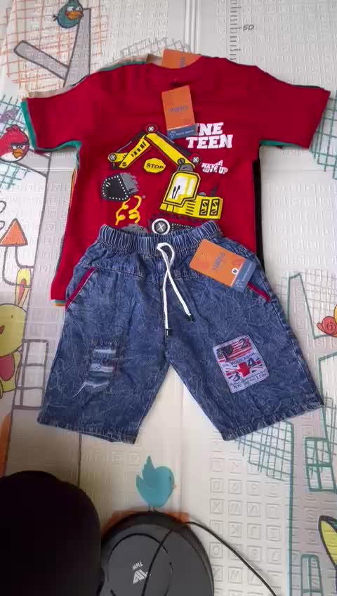 SETELAN ANAK MOTIF EXCAVATOR USIA 1-10 TAHUN Fashion Laki-Laki Perempuan Katun Bayi Parsel