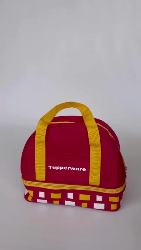tas bekal Cnc Double motif kotak  (zipper bunga es) // Tas bekal uk 1 liter